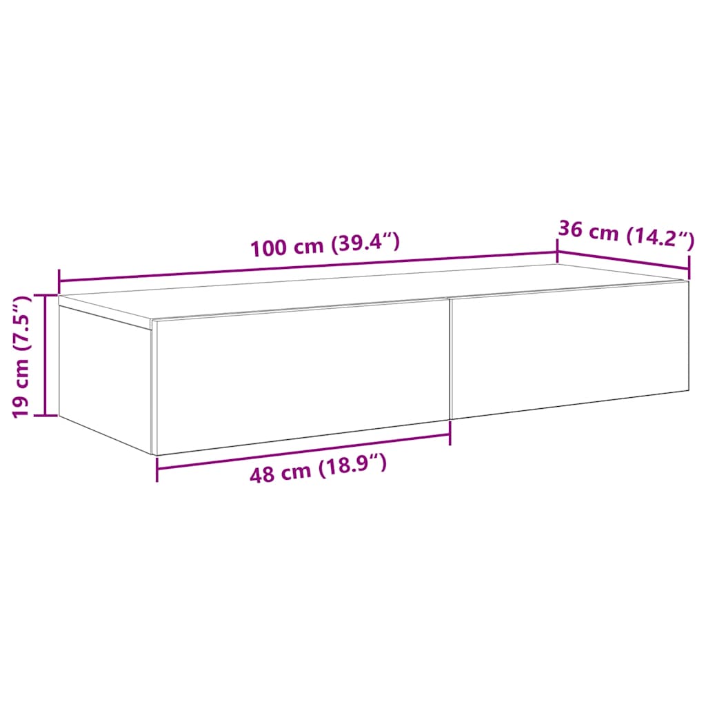 vidaXL Wandregal mit Schubladen Räuchereiche 100x36x19cm Holzwerkstoff