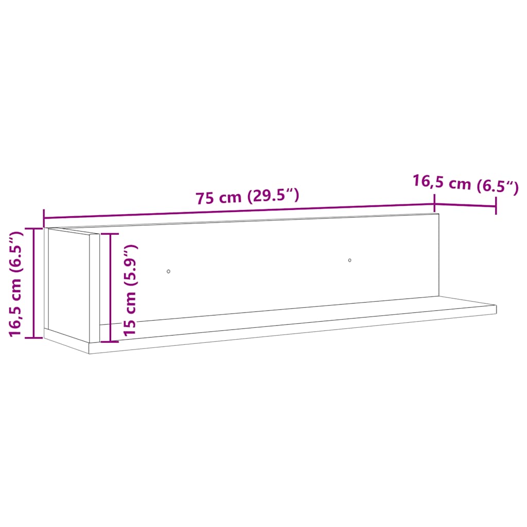 vidaXL Wandregale 2 Stk. Weiß 75x16,5x16,5 cm Holzwerkstoff