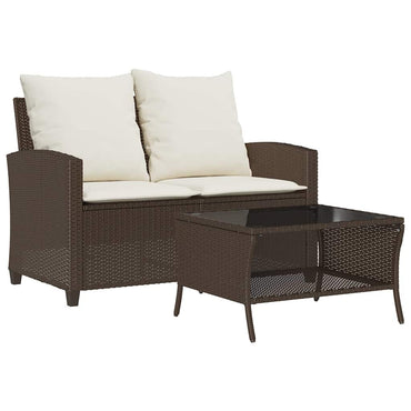 vidaXL Canapé de jardin 2 places avec coussins et table Marron Résine tressée