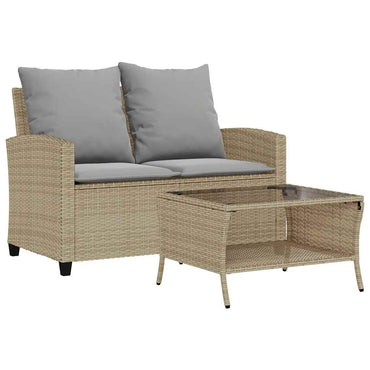 vidaXL Canapé de jardin 2 places avec coussins et table en résine tressée beige
