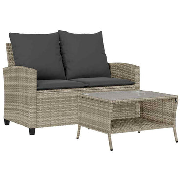 vidaXL Canapé de jardin 2 places avec coussins et table en résine tressée gris clair