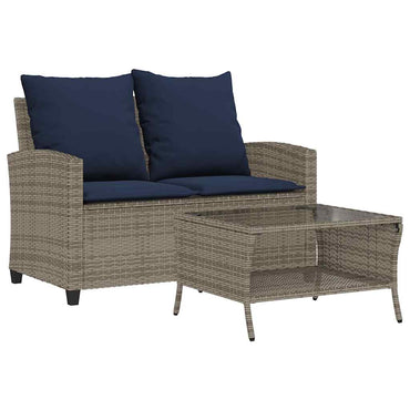 vidaXL Canapé de jardin 2 places avec coussins et table Gris résine tressée