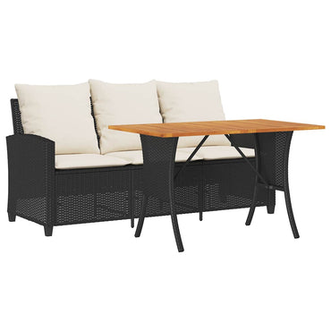 vidaXL Canapé de jardin 3 places avec coussins et table en résine tressée noire