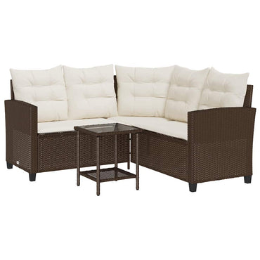 vidaXL Canapé de jardin d'angle avec table et coussins en polyrotin marron
