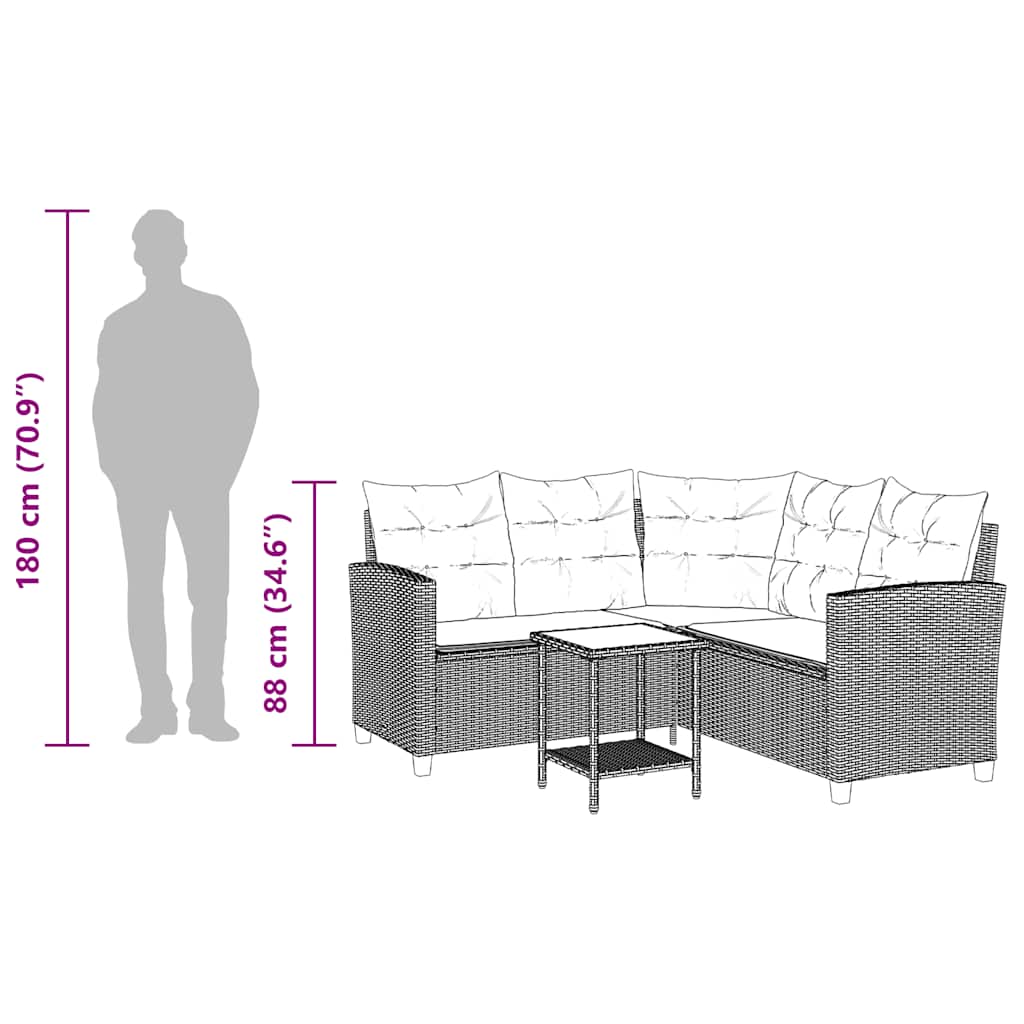 vidaXL Canapé d'angle de jardin avec table et coussins en polyrotin beige