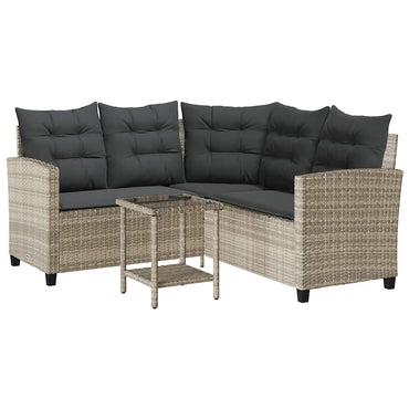 vidaXL Gartensofa in L-Form mit Tisch und Kissen Hellgrau Poly Rattan