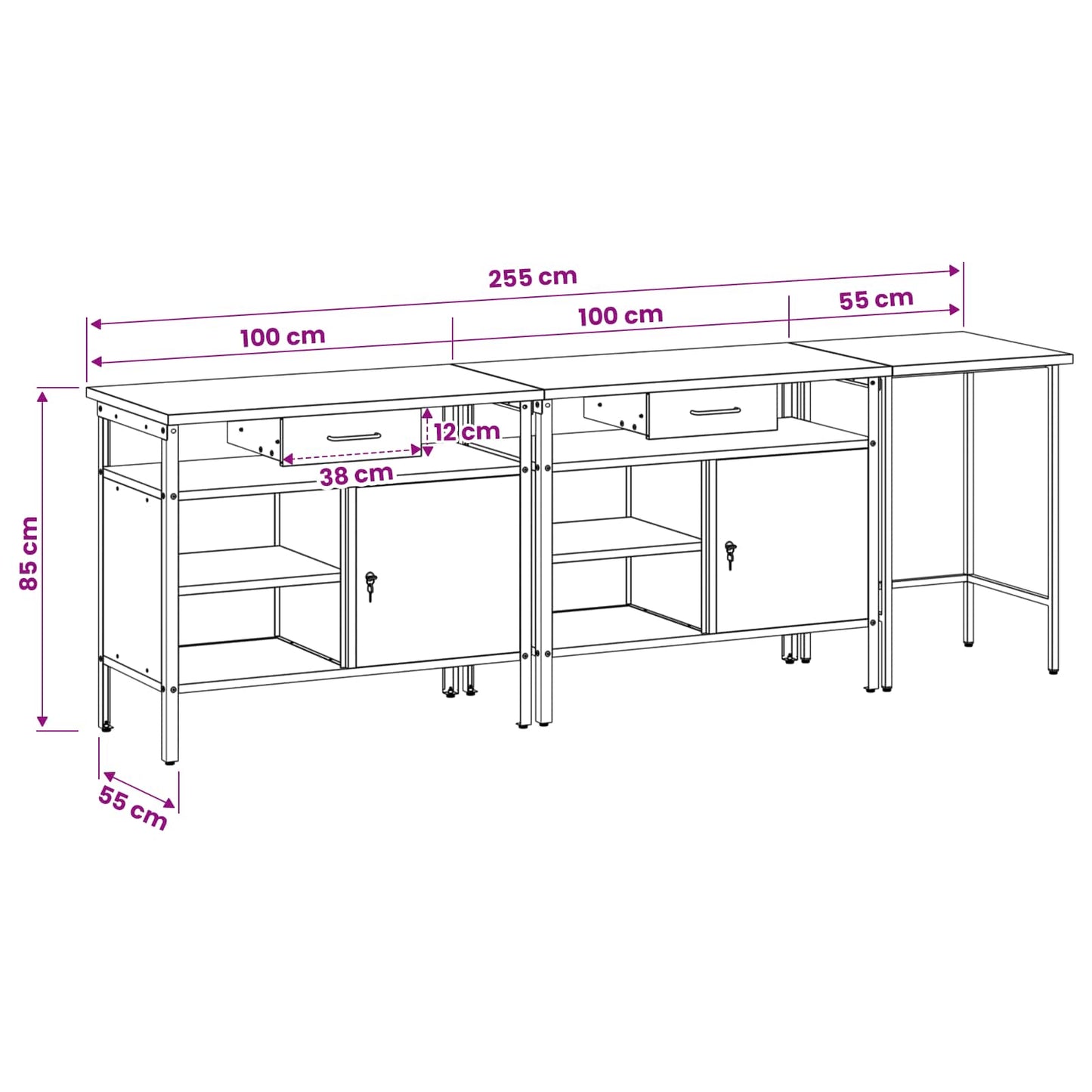 Werkbank-Set 3 pcs Schwarz und Grau Pulverbeschichteter Stahl