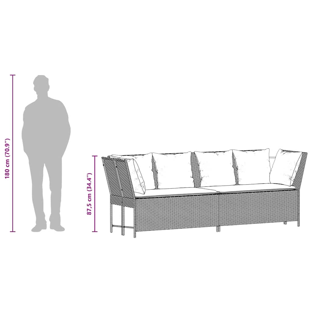 vidaXL Gartensofa mit Kissen Hellgrau Poly Rattan