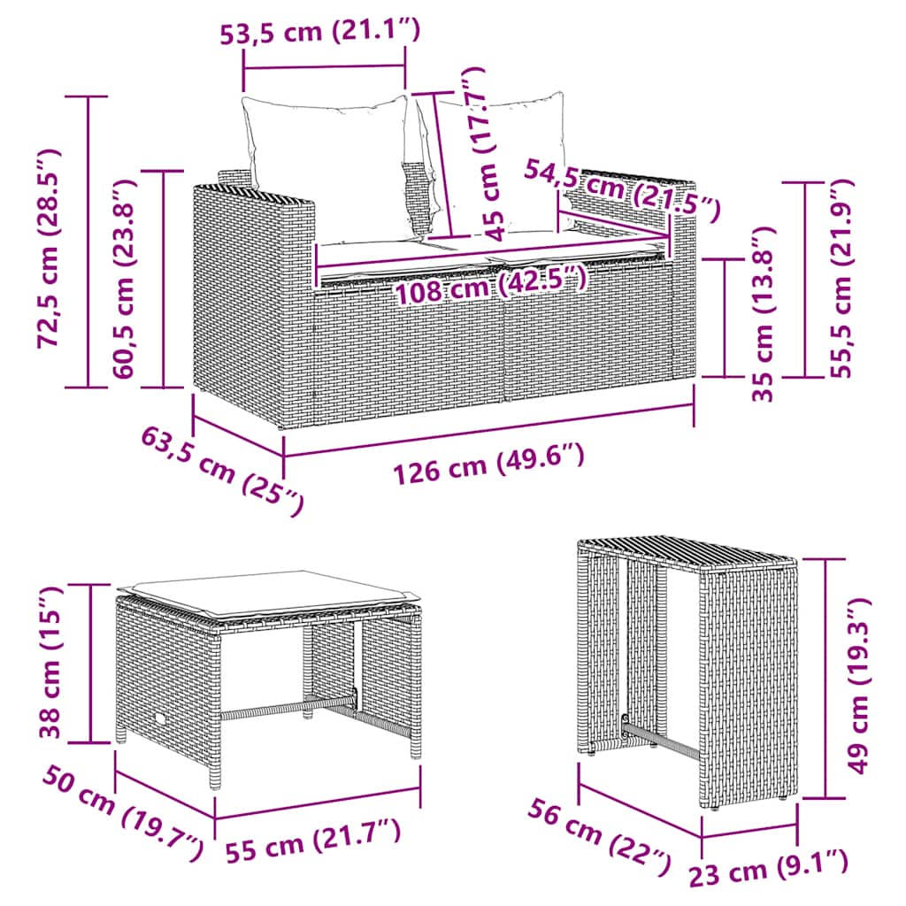 vidaXL Ensemble de canapés de jardin 5 pcs Coussins Empilables Noir Résine tressée