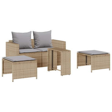 vidaXL 5-tlg. Garten-Sofagarnitur Kissen Stapelbar Beige Poly Rattan