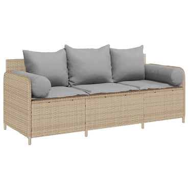 vidaXL Canapé de jardin 3 places avec coussins en résine tressée beige