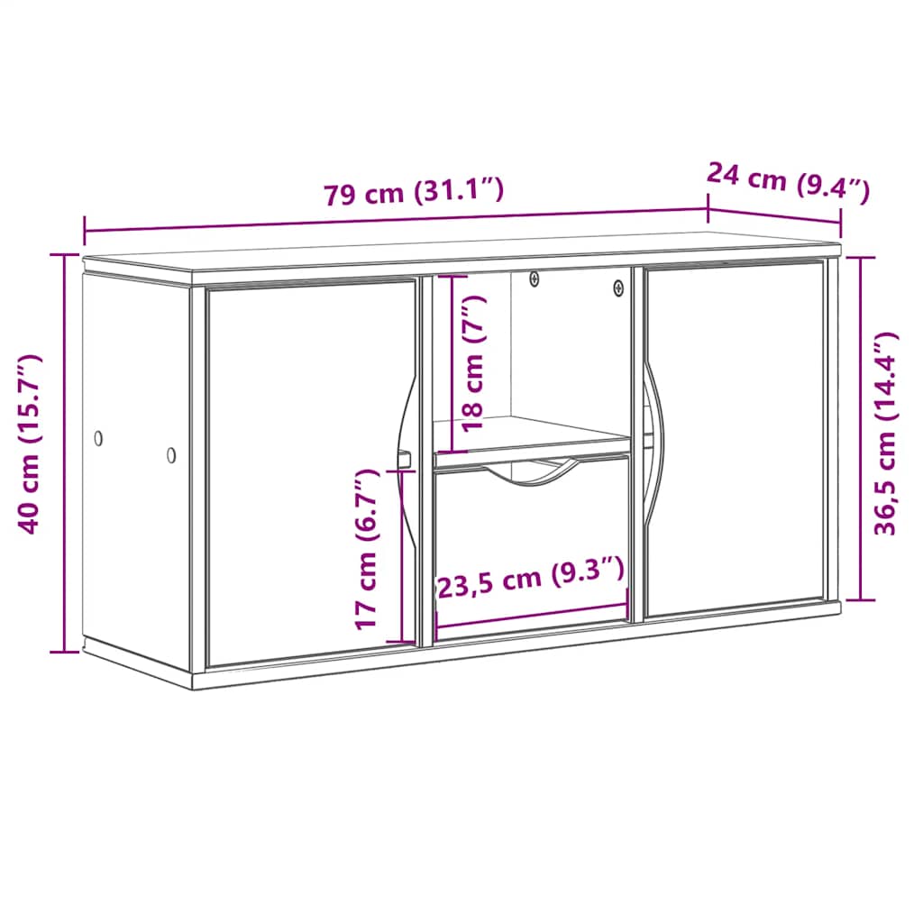 vidaXL Meuble TV avec tiroir Blanc 79x24x40 cm Pin massif
