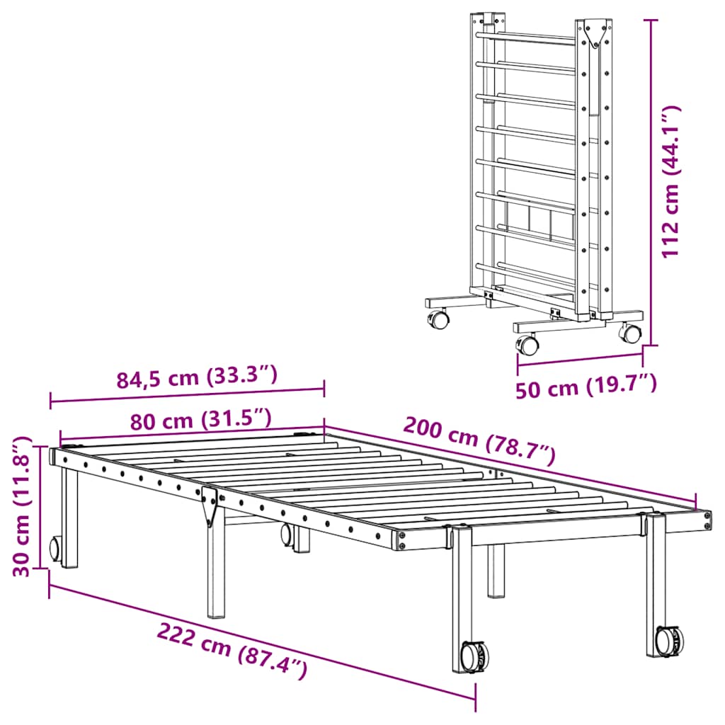 vidaXL Bettgestell ohne Matratze Klappbar Weiß 80x200 cm Stahl