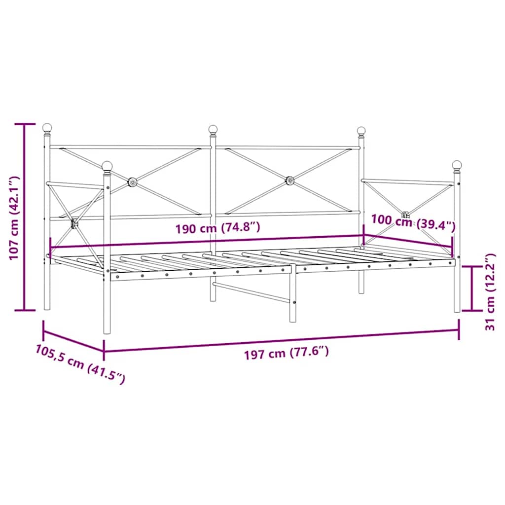 vidaXL Lit de repos sans matelas Noir 100x190 cm Acier