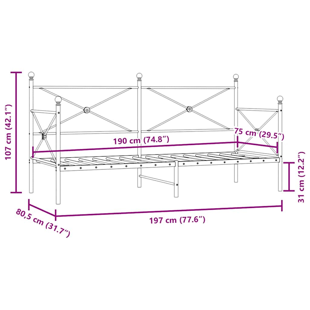 vidaXL Tagesbett ohne Matratze Weiß 75x190 cm Stahl