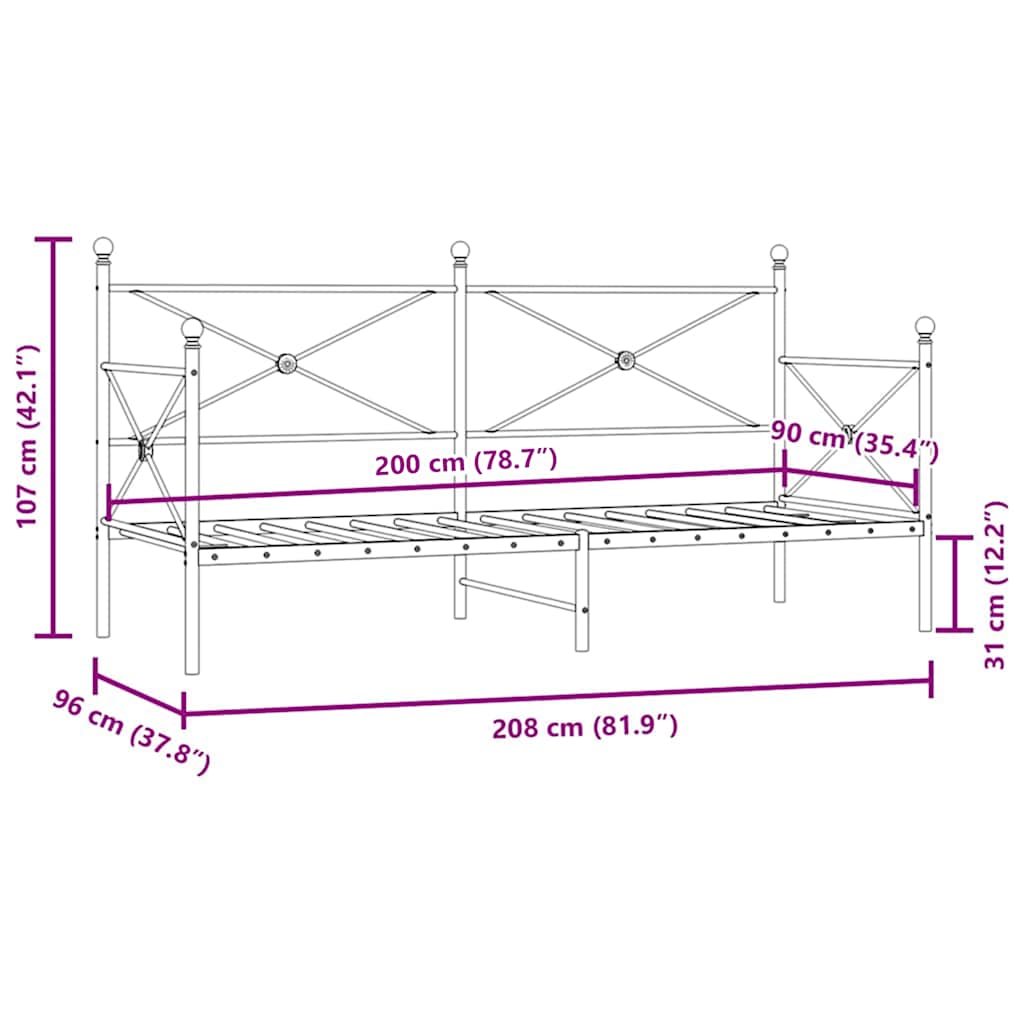 vidaXL Tagesbett ohne Matratze Weiß 90x200 cm Stahl