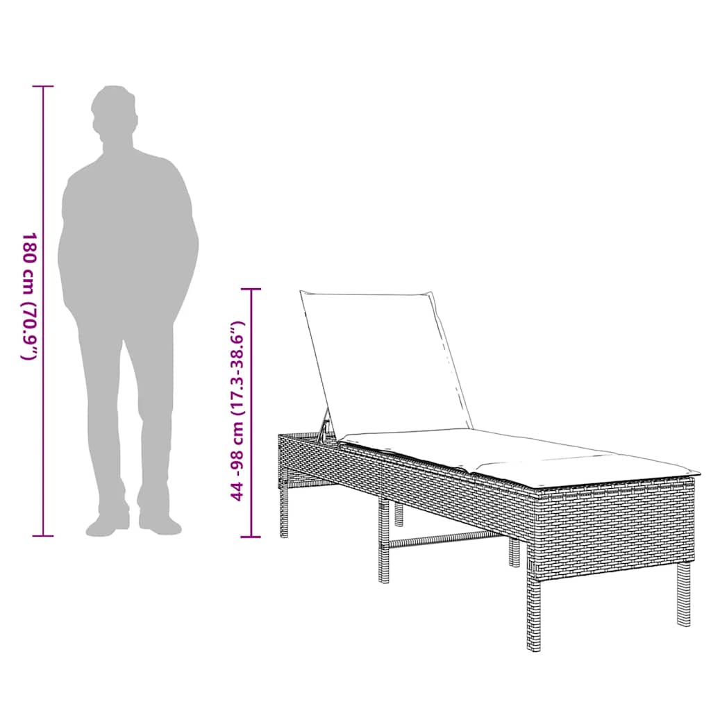 Sonnenliege mit Auflage Hellgrau 55x200x44 cm Poly Rattan