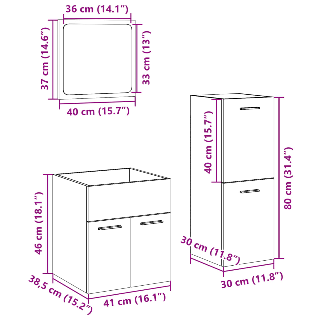 vidaXL Ensemble de meubles de salle de bain 3 pcs Gris béton Bois d'ingénierie