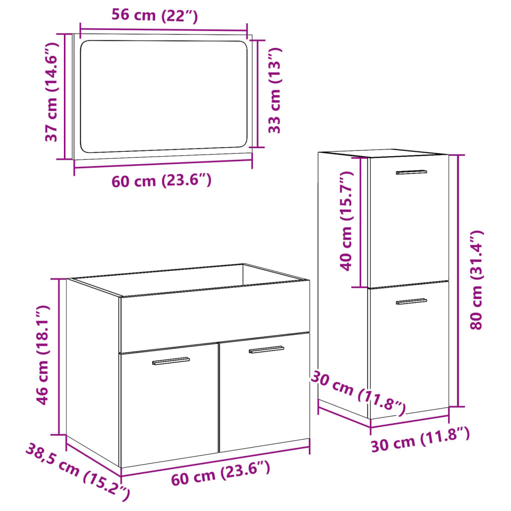 vidaXL Ensemble de meubles de salle de bain 3 pcs Gris béton Bois d'ingénierie