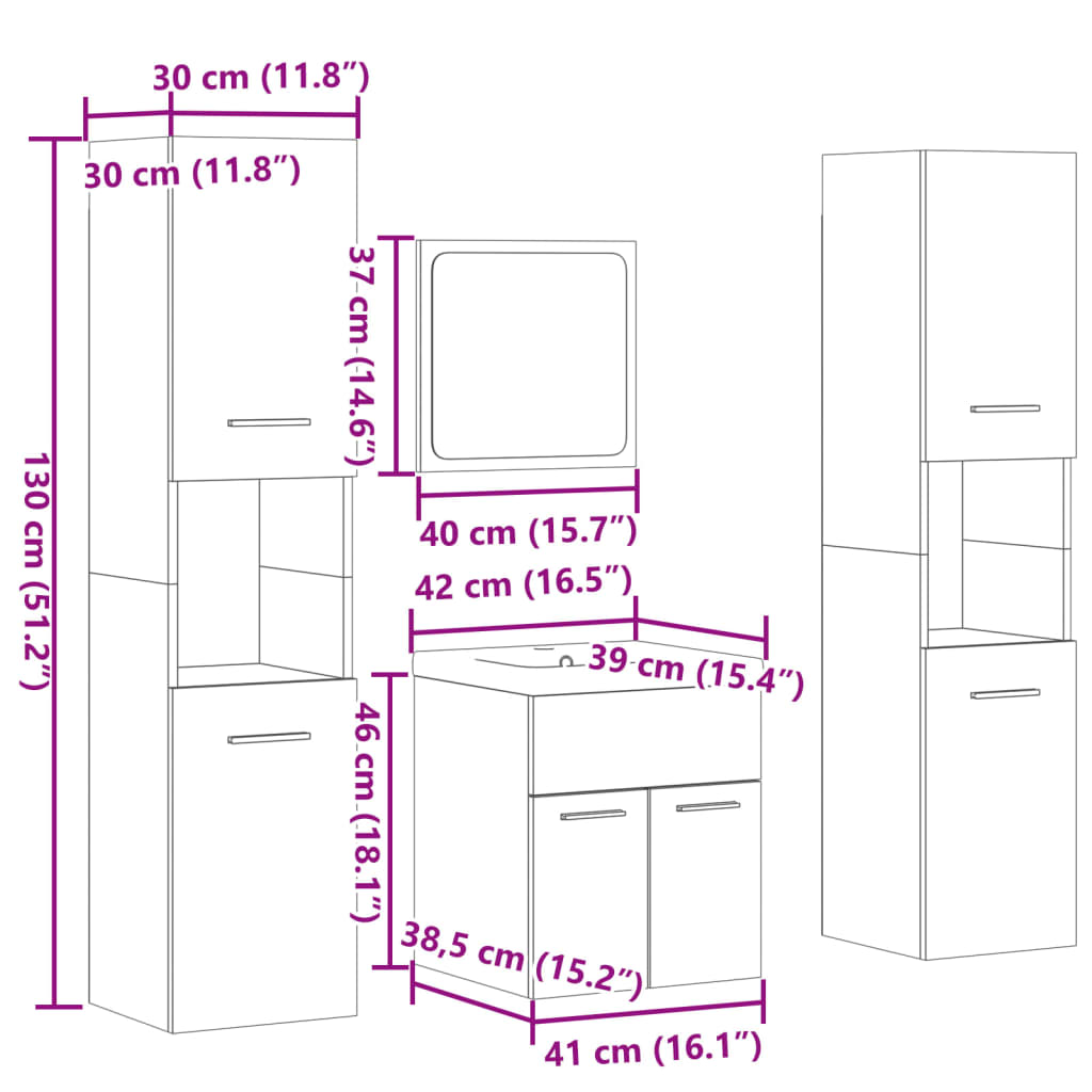 vidaXL 5-tlg. Badmöbel-Set Betongrau Holzwerkstoff
