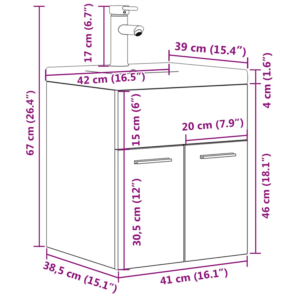 vidaXL Meuble sous-vasque avec lavabo intégré et robinet Gris béton