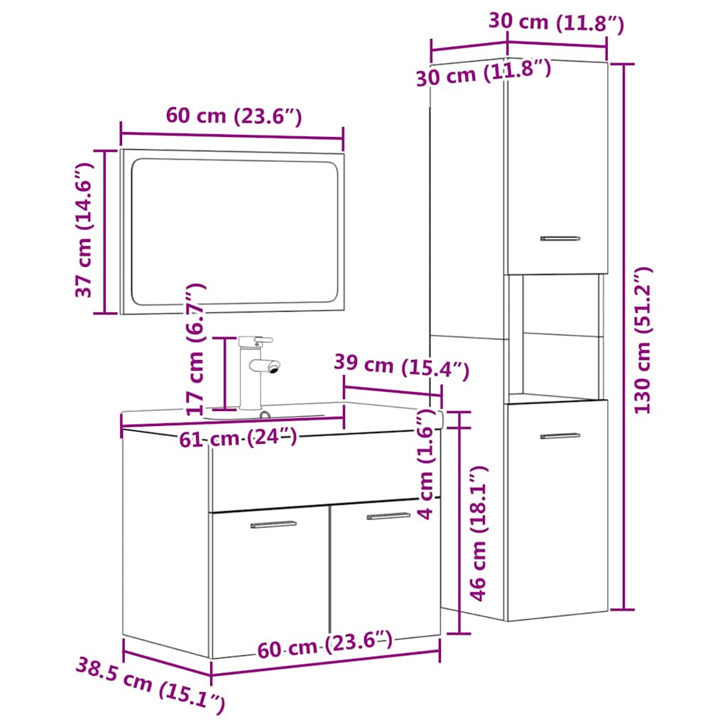 vidaXL 4-tlg. Badmöbel-Set Betongrau Holzwerkstoff