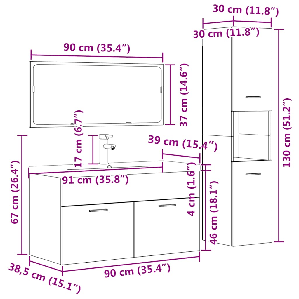 vidaXL 4-tlg. Badmöbel-Set Betongrau Holzwerkstoff