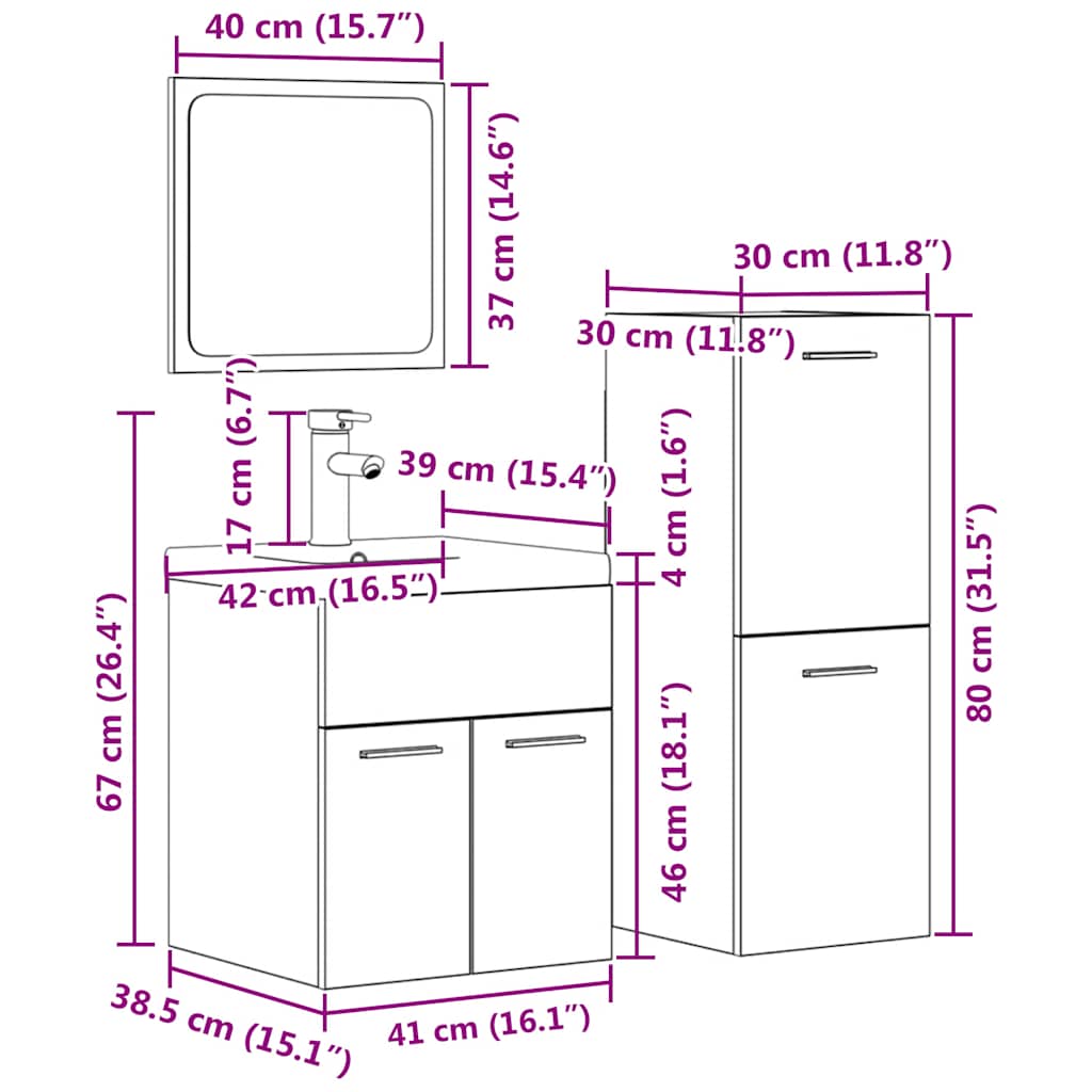 vidaXL Ensemble de meubles de salle de bain 4 pcs Béton gris Bois d'ingénierie