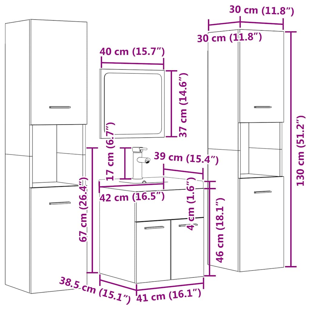 vidaXL 5-tlg. Badmöbel-Set Betongrau Holzwerkstoff
