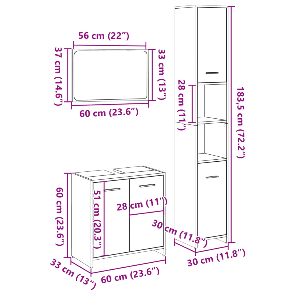 vidaXL Ensemble de meubles de salle de bain 3 pcs Chêne Sonoma Aggloméré