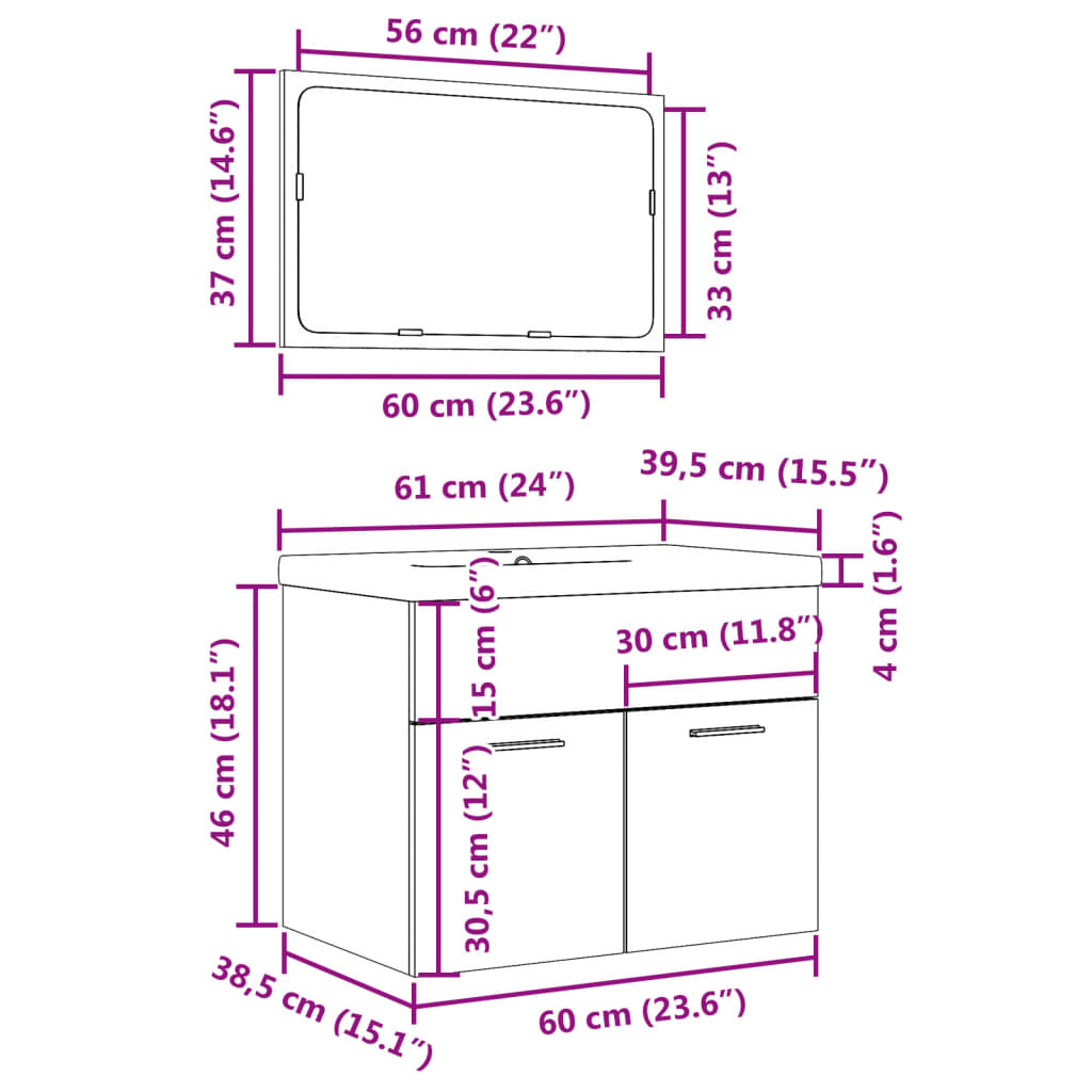 vidaXL Ensemble de meubles de salle de bain 3 pcs Chêne Sonoma Aggloméré