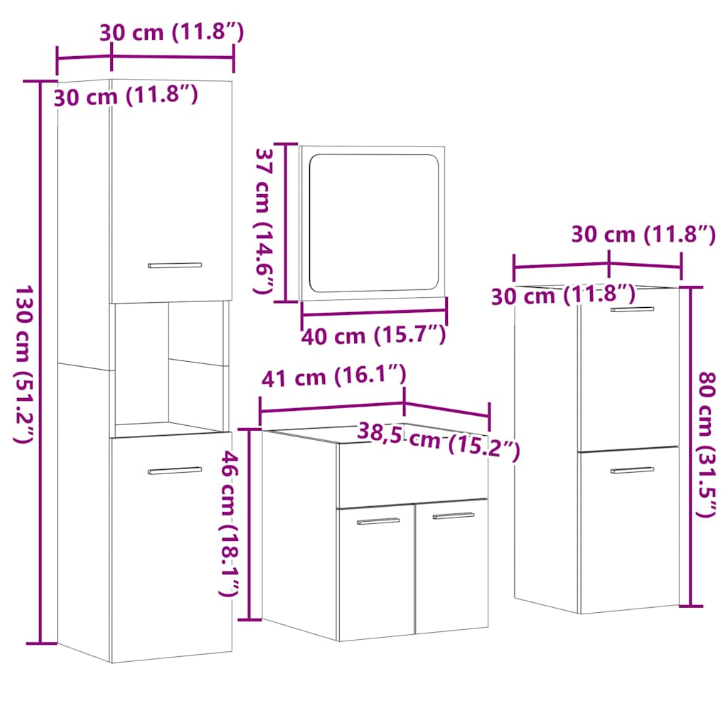 vidaXL Meuble de salle de bain 4 pcs Aggloméré Sonoma Chêne