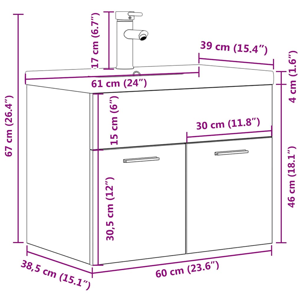 vidaXL Meuble sous-vasque avec lavabo robinet chêne Sonoma