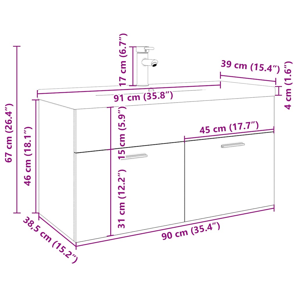 Meuble sous-vasque avec lavabo intégré chêne Sonoma vidaXL