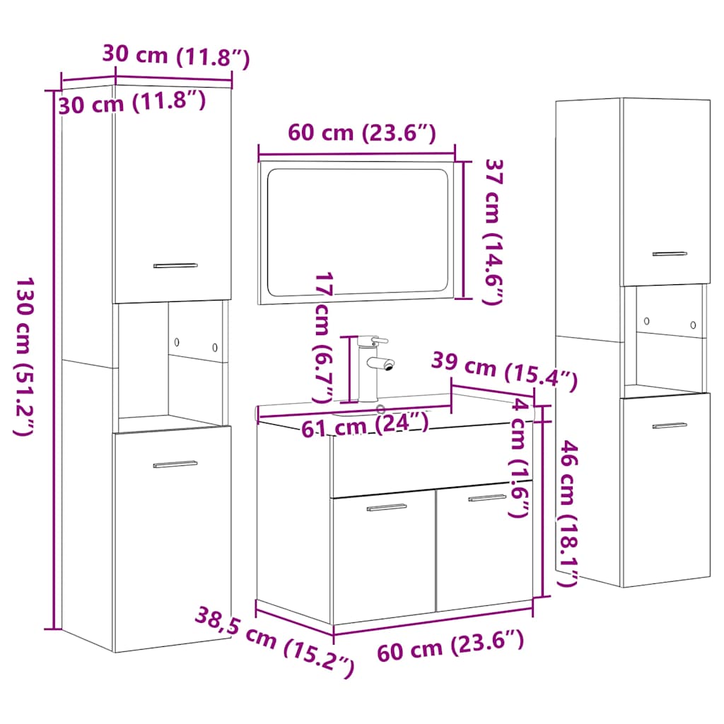 vidaXL Ensemble de meubles de salle de bain 5 pcs Chêne Sonoma Bois d'ingénierie
