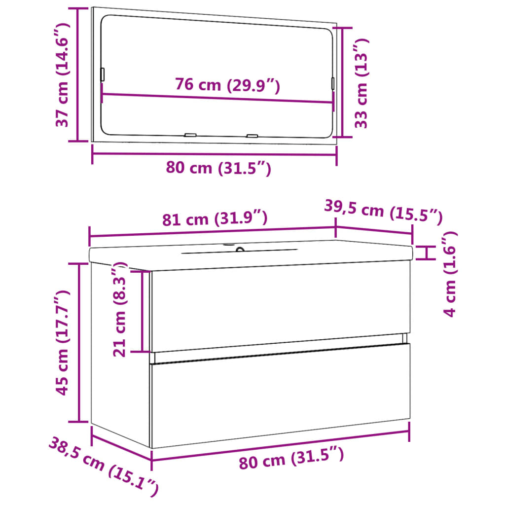 vidaXL 3-tlg. Badmöbel-Set Sonoma-Eiche Holzwerkstoff