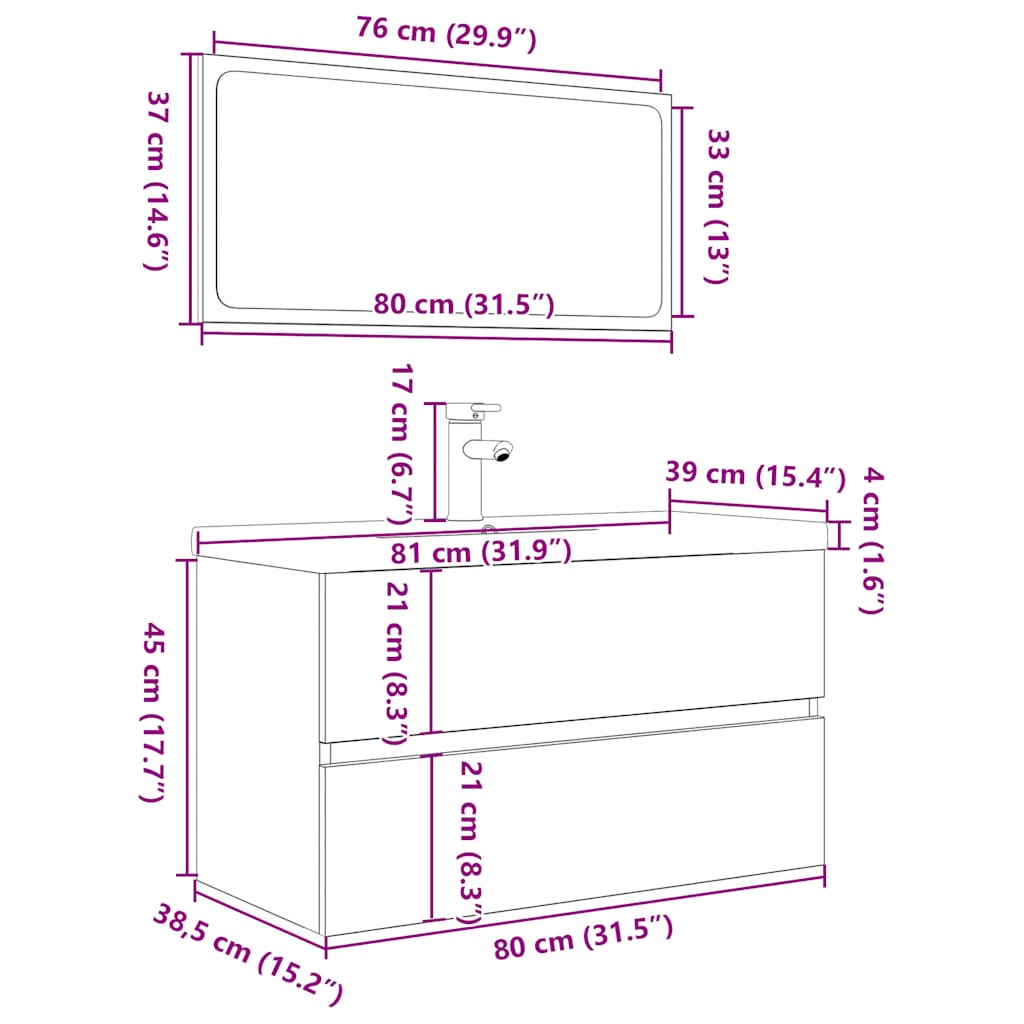 vidaXL Ensemble de meubles de salle de bain 3 pcs Chêne Sonoma Aggloméré