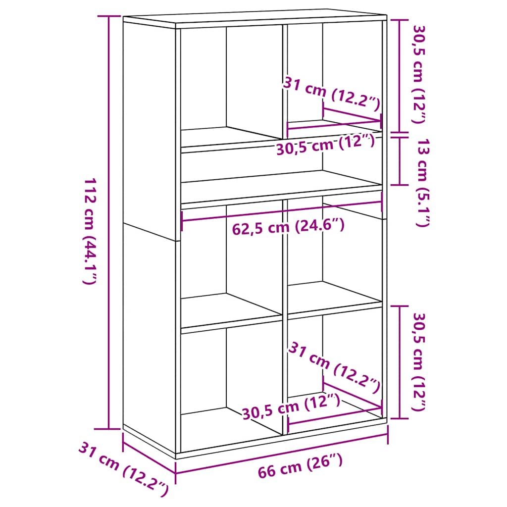 vidaXL Bücherregal Artisan-Eiche 66x31x112 cm Holzwerkstoff