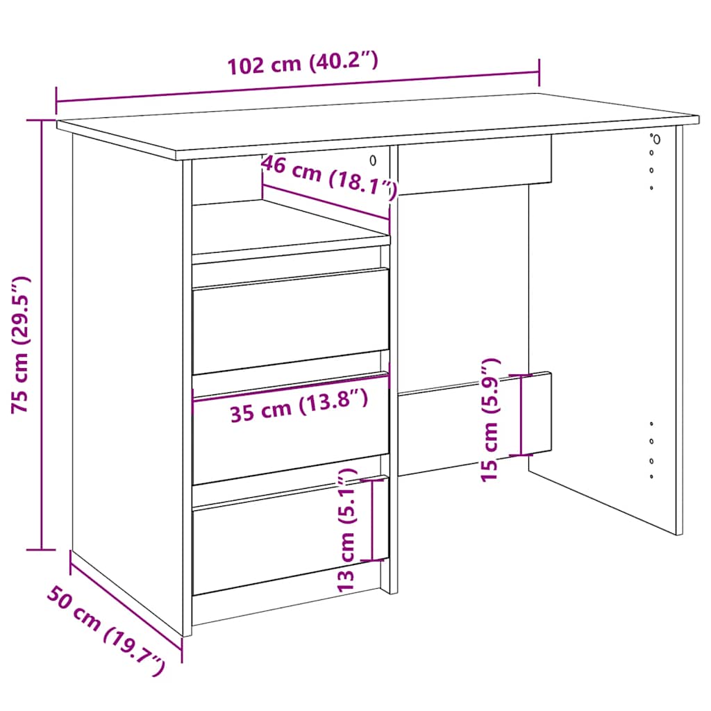 vidaXL Schreibtisch Schwarz 102x50x75 cm Holzwerkstoff