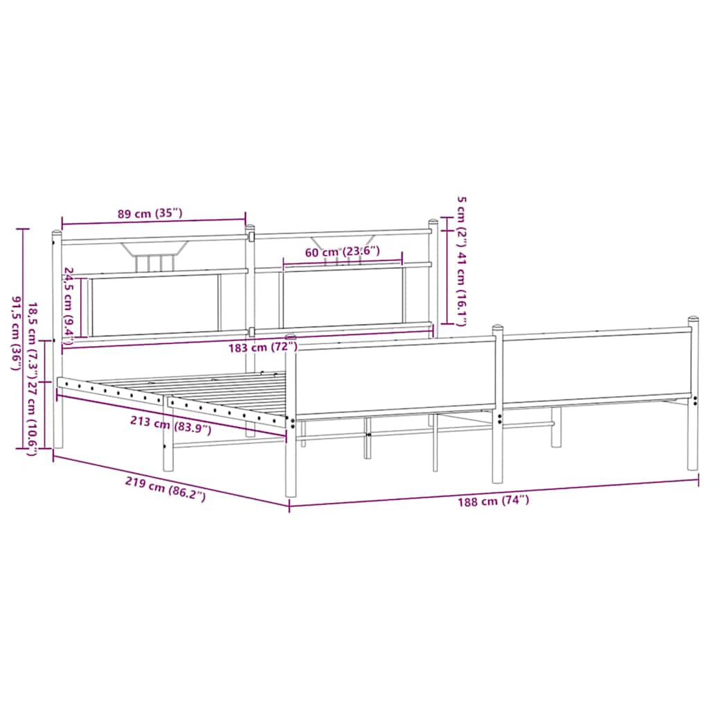Metallbett ohne Matratze Braun Eichen-Optik 183x213 cm