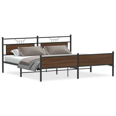 vidaXL Metallbett ohne Matratze Braun Eichen-Optik 193x201 cm