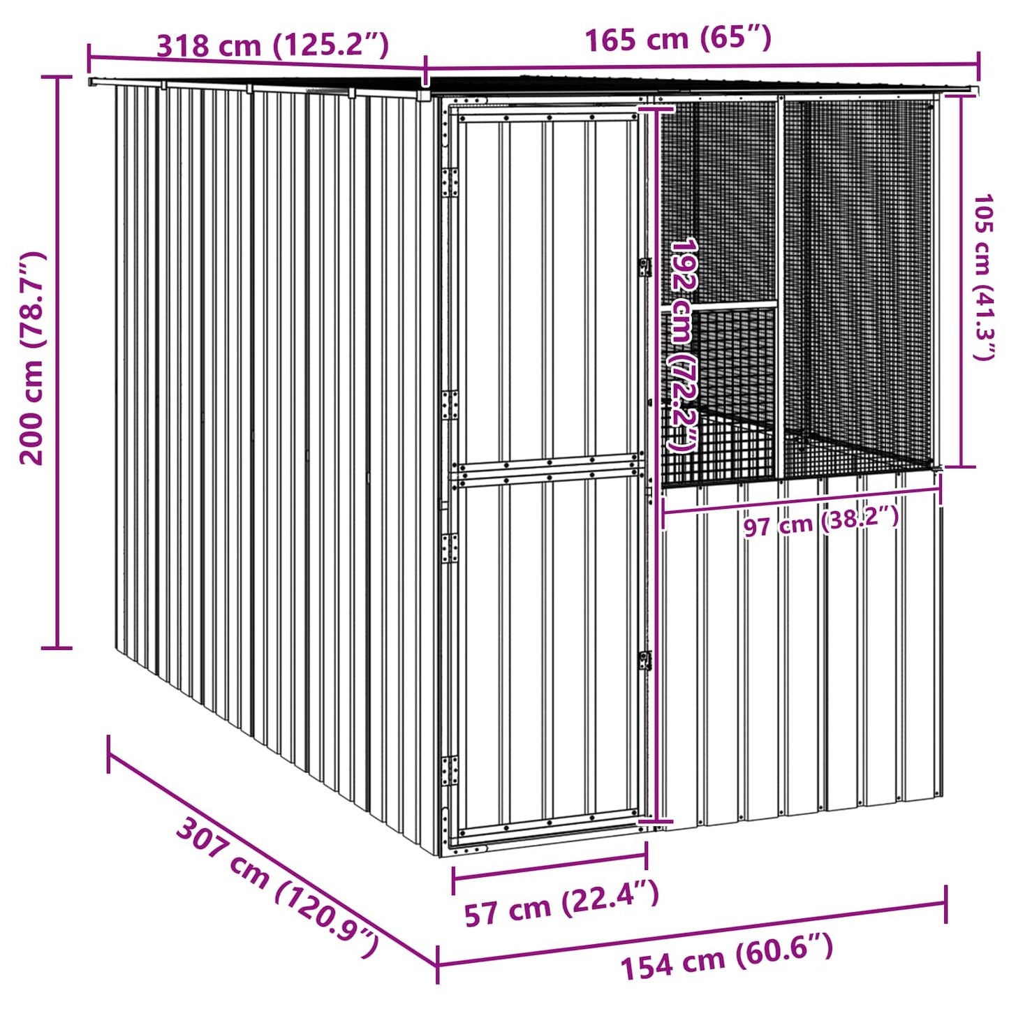 Vogelkäfig Anthrazit 165 x 318 x 200 cm Verzinkter Stahl