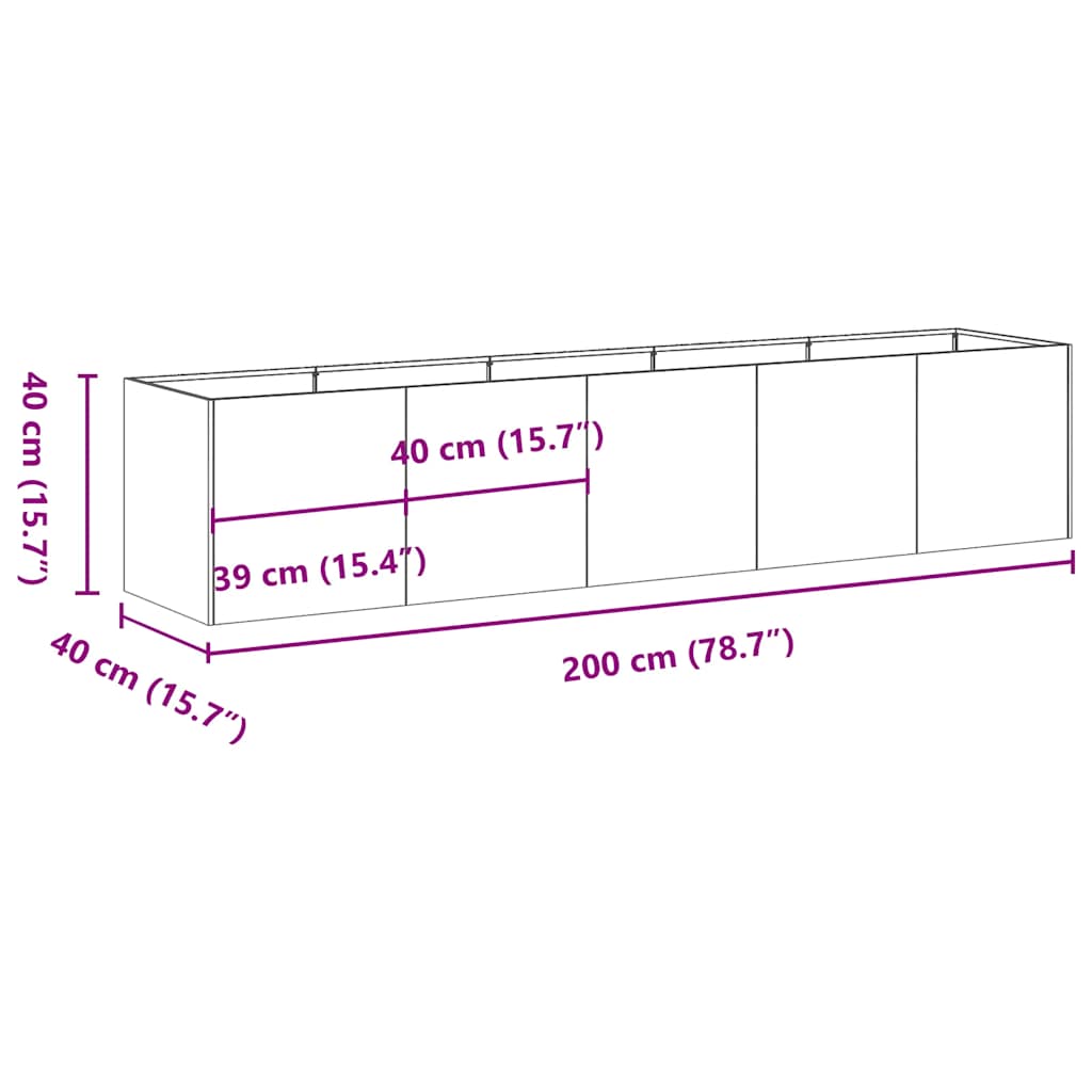 vidaXL Pflanzgefäß Anthrazit 200 x 40 x 40 cm Kaltgewalzter Stahl