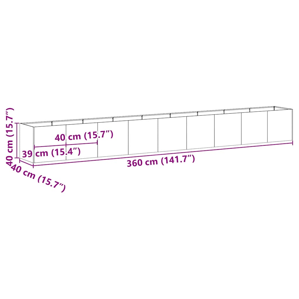 vidaXL Pflanzkübel Rostig 360x40x40 cm Wetterfester Stahl