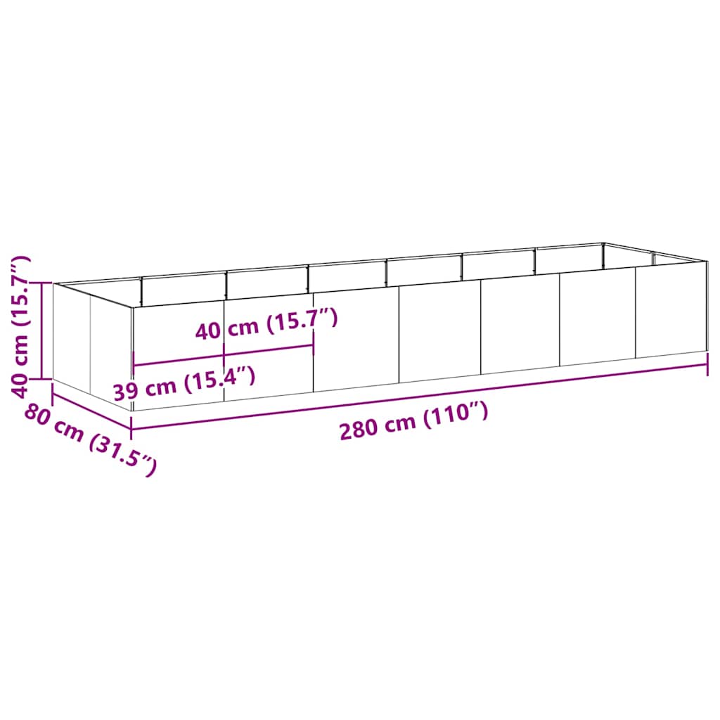 vidaXL Pflanzkübel Rostig 280x80x40 cm Wetterfester Stahl