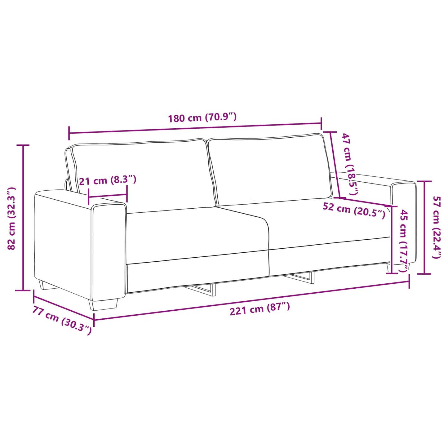 vidaXL Sofa 2 pcs Beige 221 x 80 x 82 cm Leinenmischgewebe
