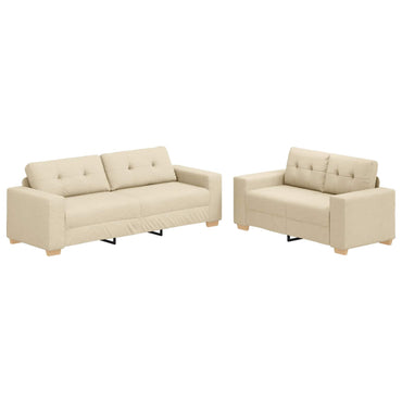 vidaXL Sofa 2 pcs Creme Leinenmischgewebe