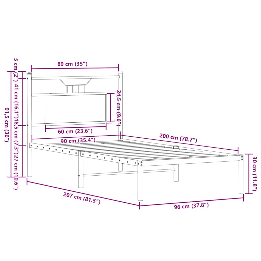 vidaXL Bettgestell ohne Matratze Räuchereiche 90x200 cm Holzwerkstoff