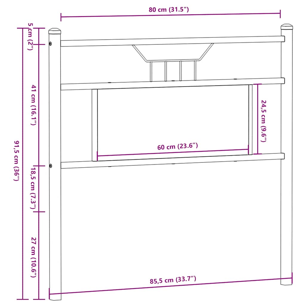 vidaXL Ersatz-Kopfteil Räuchereiche 80 cm Holzwerkstoff und Stahl