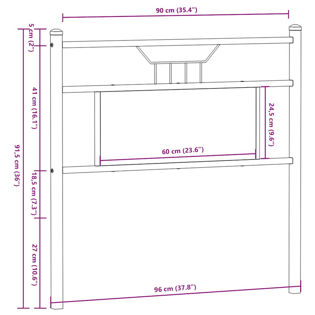 vidaXL Ersatz-Kopfteil Räuchereiche 90 cm Holzwerkstoff und Stahl